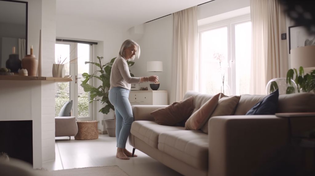 Woman standing in full length - living room shot