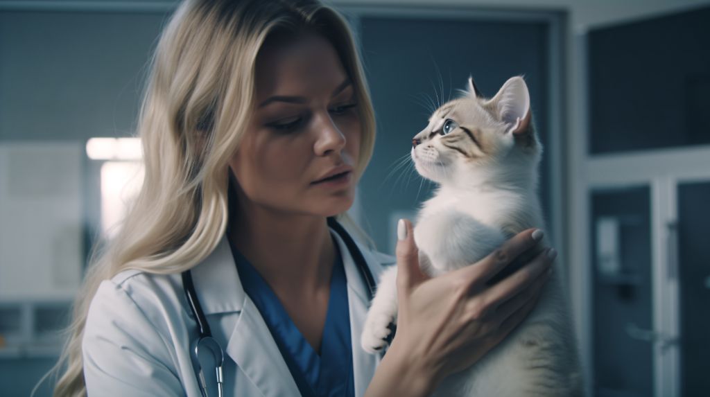 Veterinarian helping a kitten