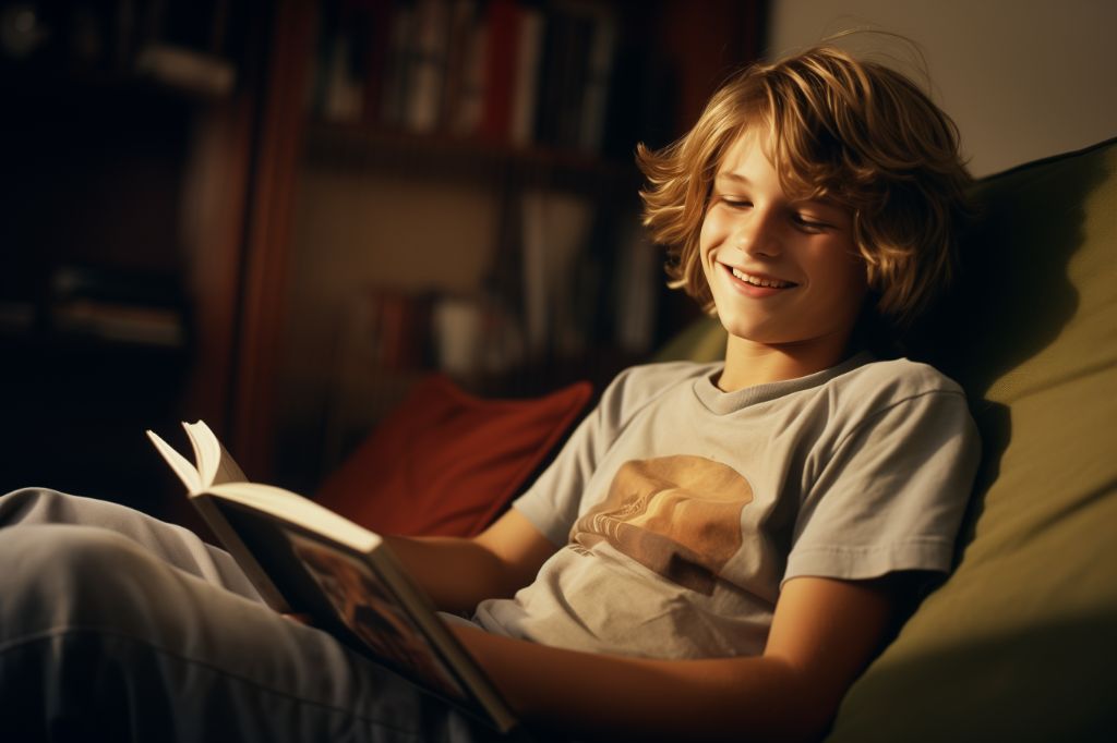 Teenage boy reading book