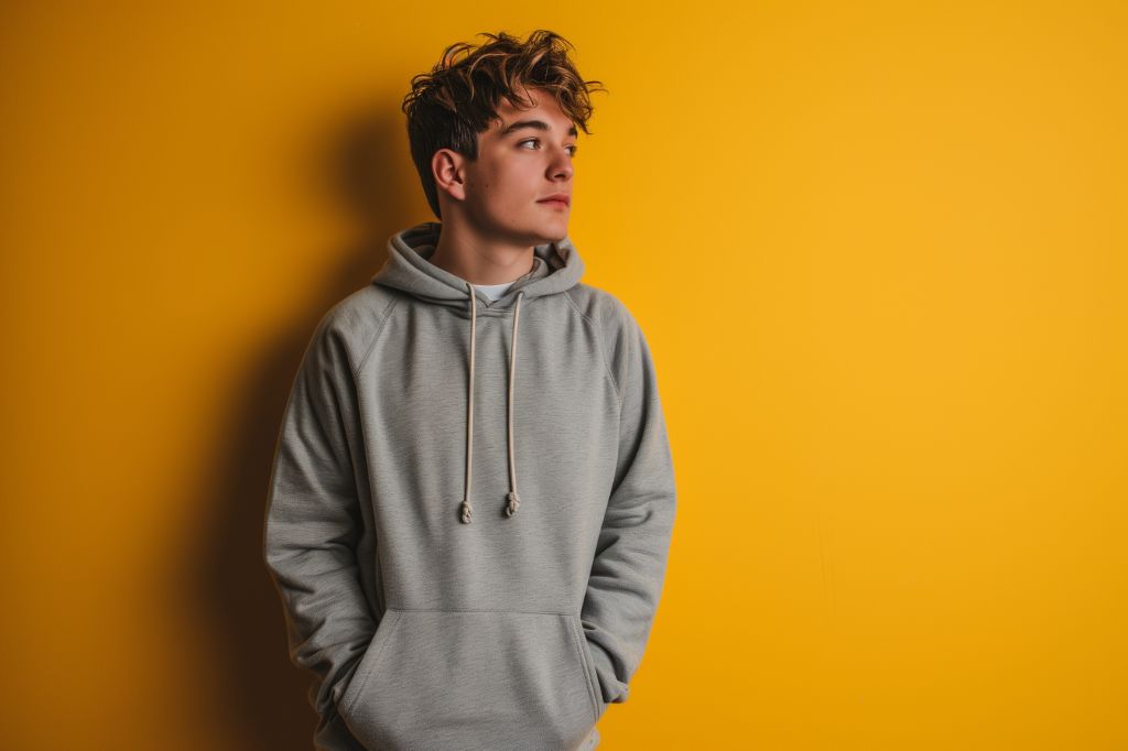 Young man in a hoodie against a vibrant yellow background