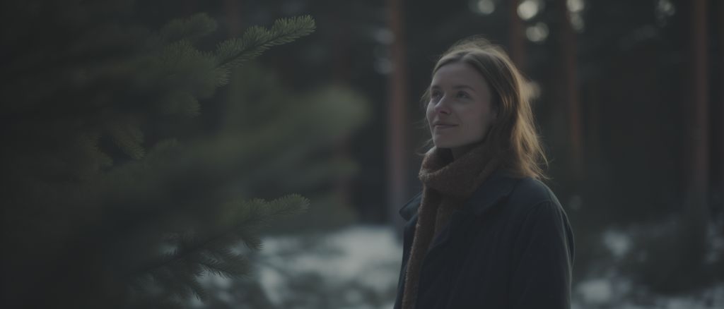 woman by in serene swedish forest