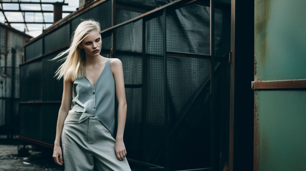 Soft meets hard: fashion contrast against industrial backdrop