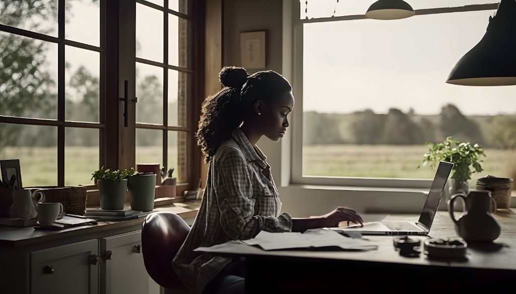 Home workspace: woman working at home