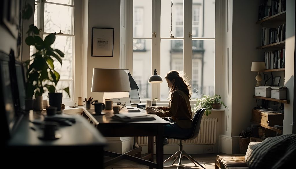 Home workspace: woman working at home