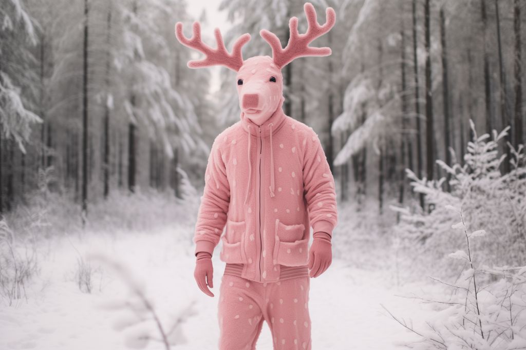 person in reindeer costume in snowy sweden