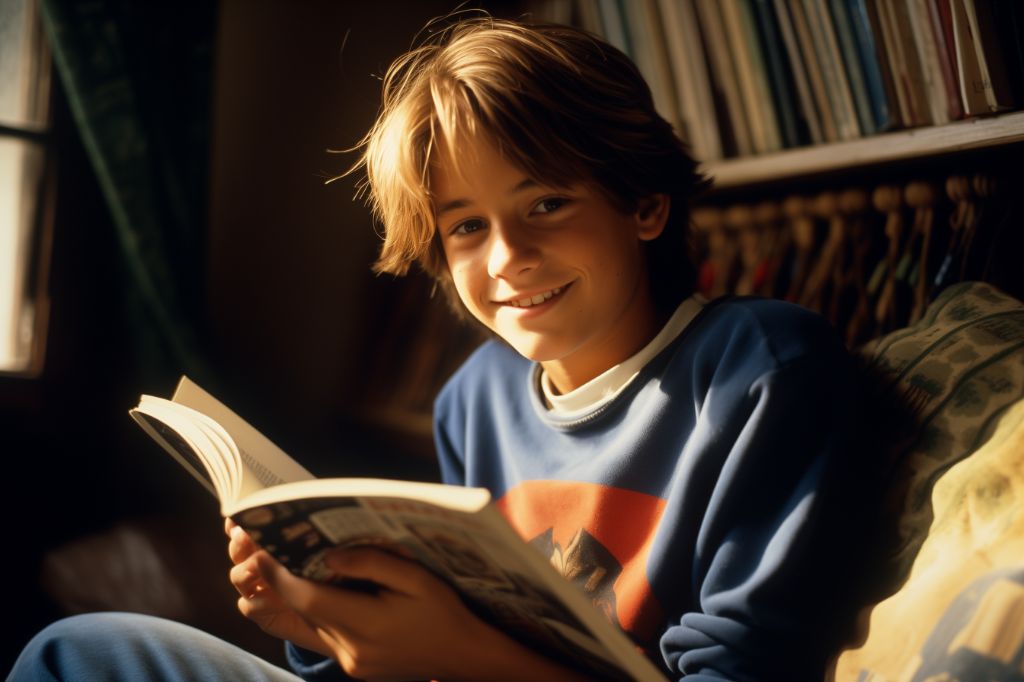 Teenage boy reading book