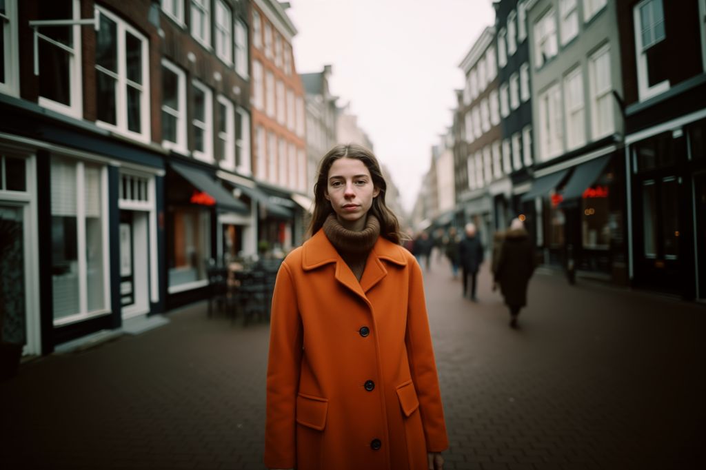 Stylish woman in amsterdam - high fashion shot with a cinematic feel
