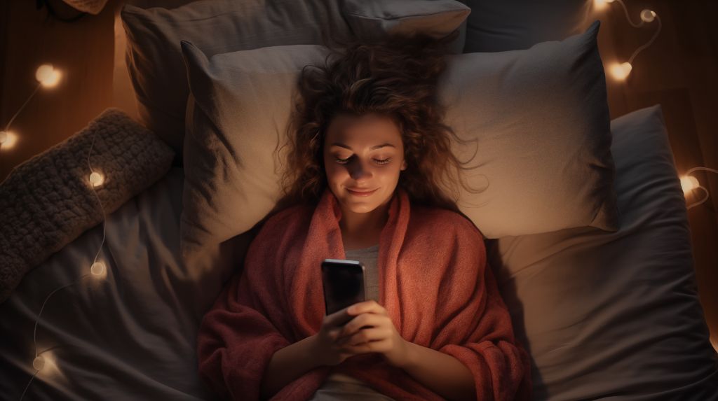 Image of a woman using smartphone in bed 1