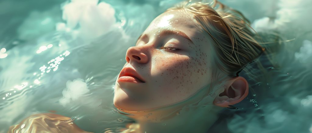 Serene young woman floating in water with eyes closed
