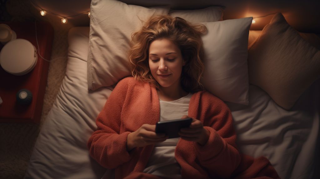 Image of a woman using smartphone in bed 3