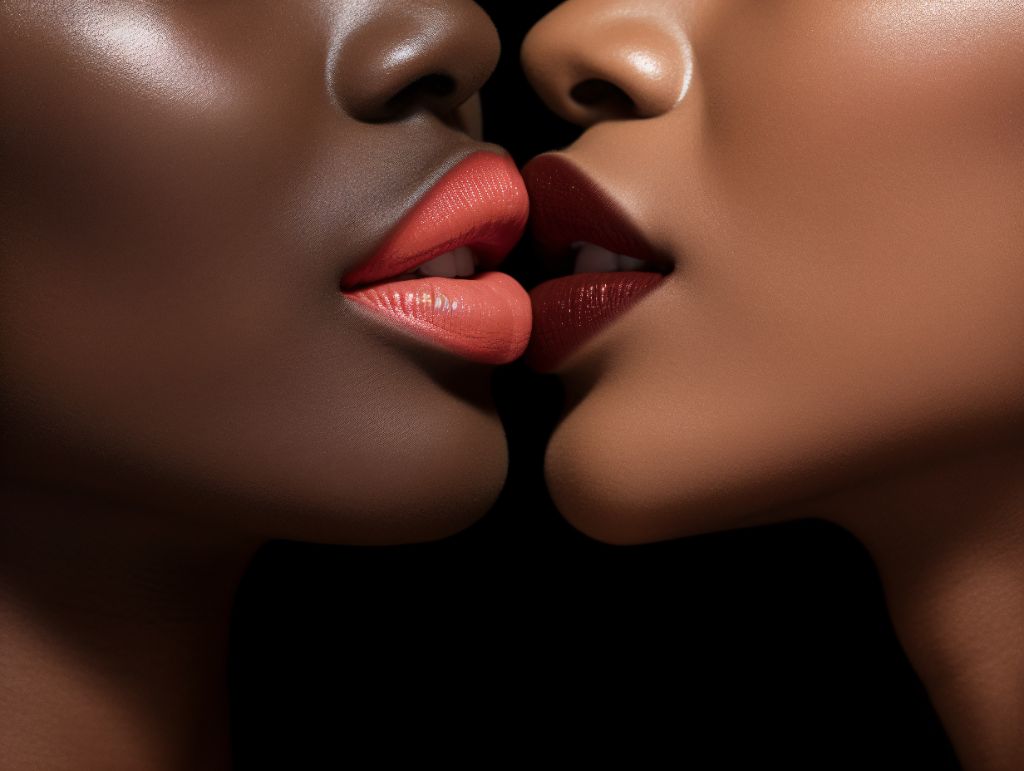 close up of 2 lips kissing, kiss