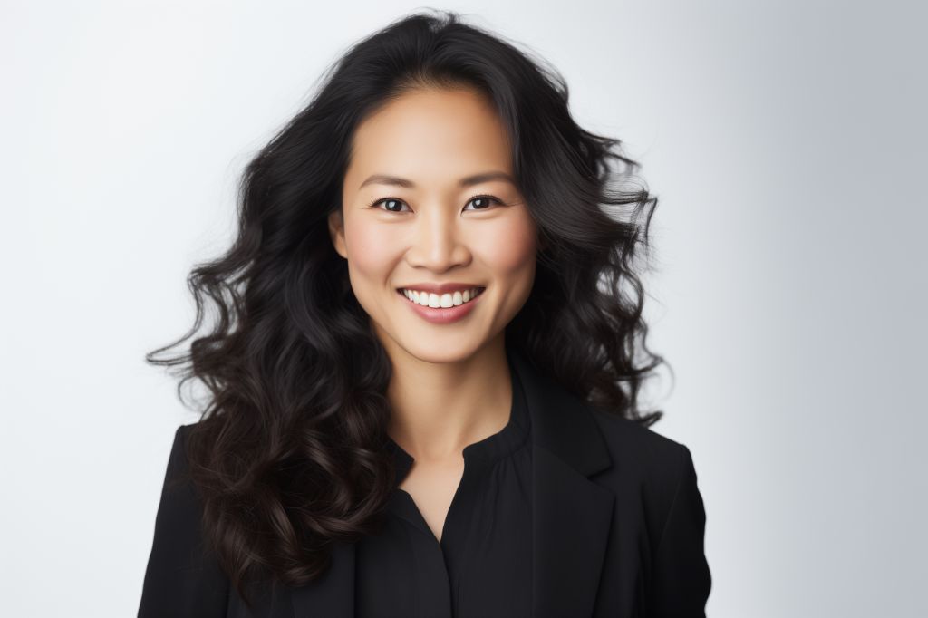 Studio shot of a smiling asian woman in black top