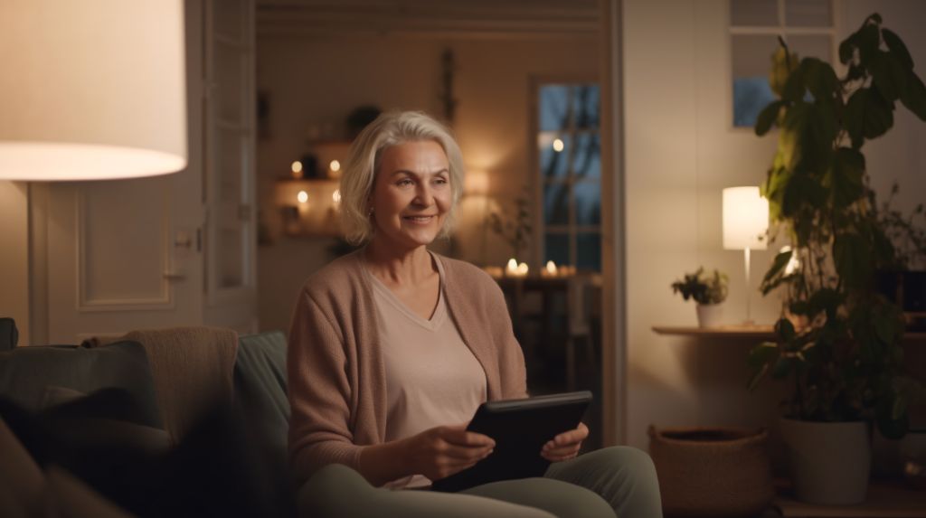 55 years old woman holding tablet