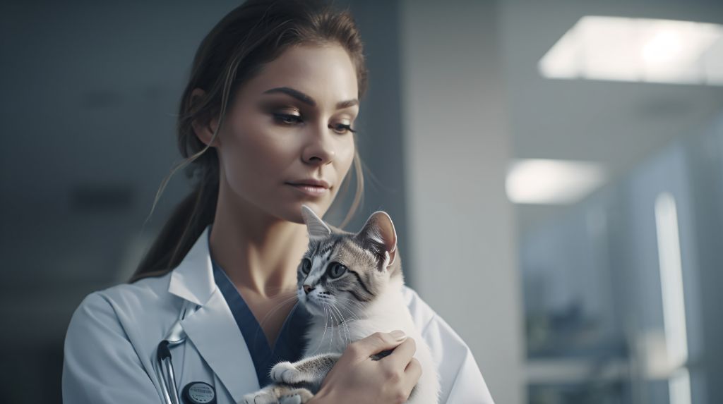 Veterinarian helping a kitten