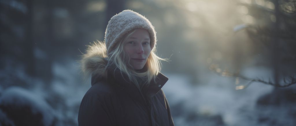 Winter wanderlust: golden hour portrait in snowy forest