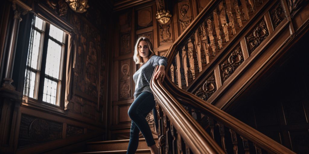 Chic sportswear descent on historic dutch staircase
