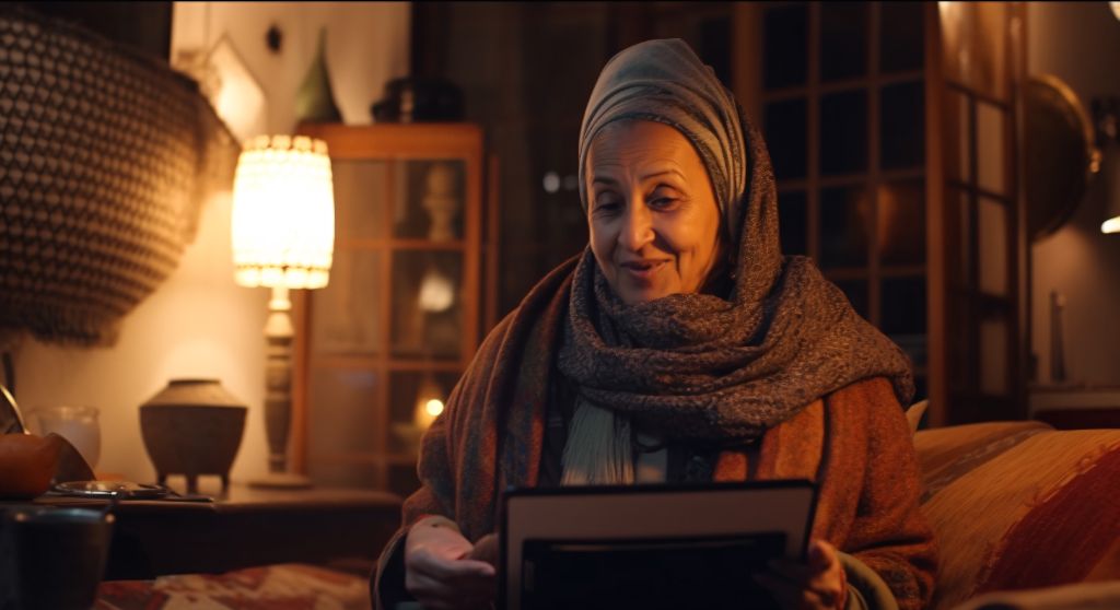 65 years old Moroccan woman holding tablet