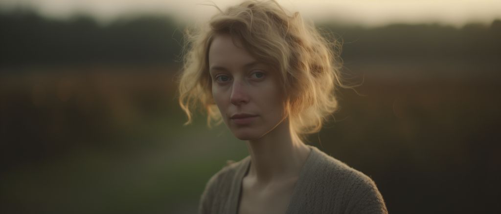 Golden hour portrait of woman at farm - cinematic depth of field