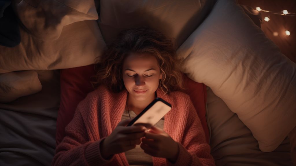 Image of a woman using smartphone in bed 2