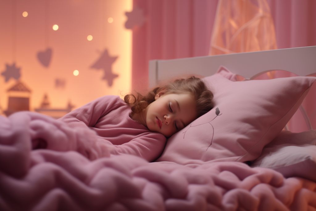 baby girl peacefully sleeping in a pink room