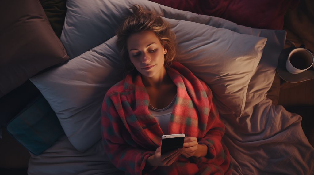 Image of a woman using smartphone in bed 5