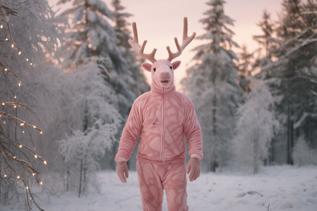 someone is dressed up like a reindeer in Swedish snow