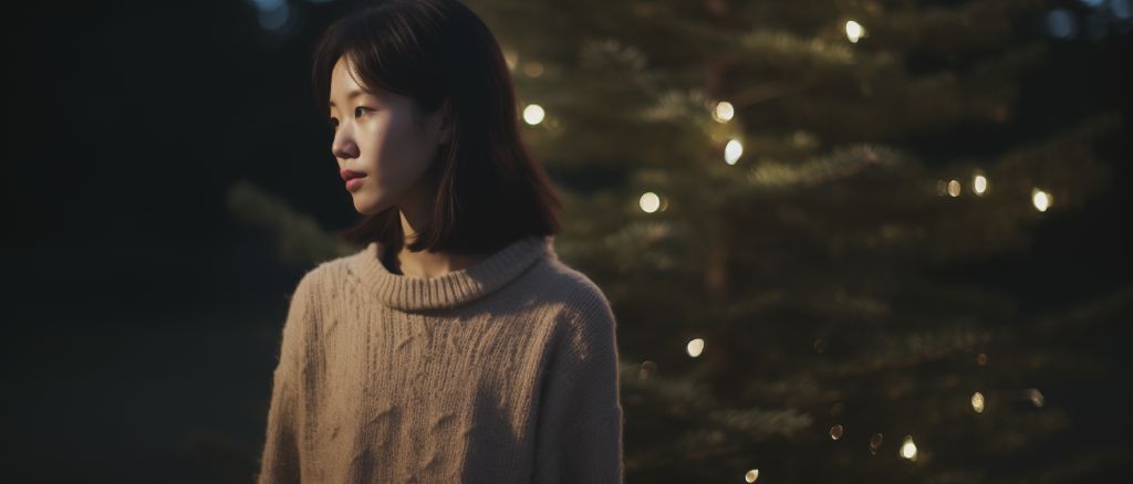 Asian woman in vintage christmas sweater