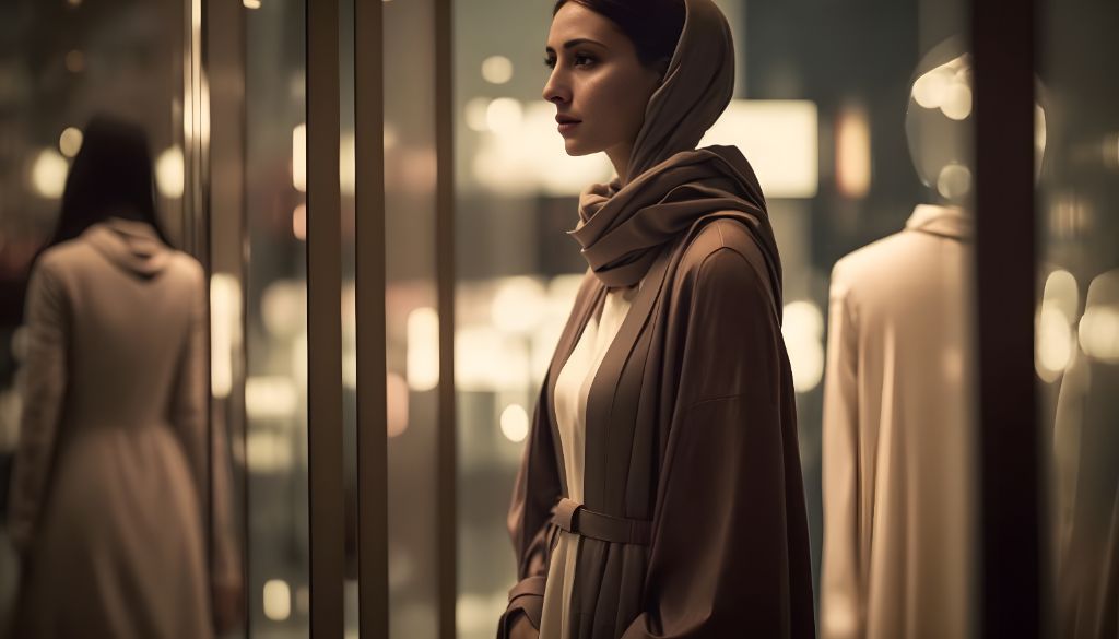 Fashion Industry: Stylish Middle Eastern Woman in a High-Resolution Image at a Boutique