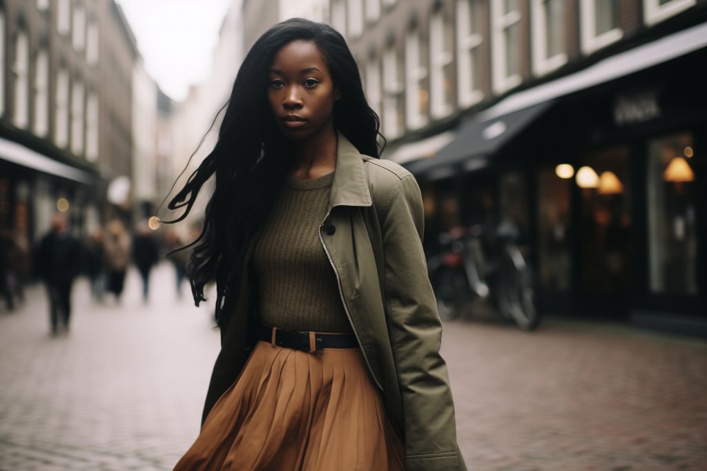 Stylish woman in Amsterdam: high fashion cinematic shot