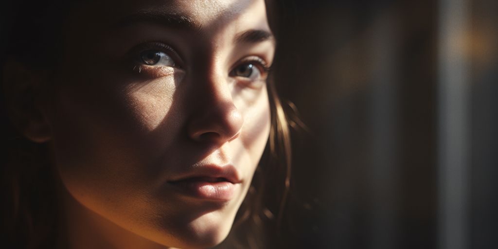 Intricate texture: close-up of woman's face in soft light