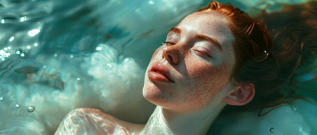Tranquil woman floating in water with eyes closed
