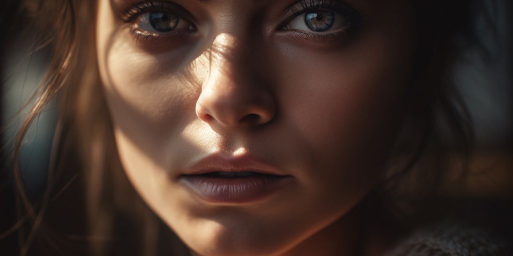cinematic close-up of expressive eyes in filtered light