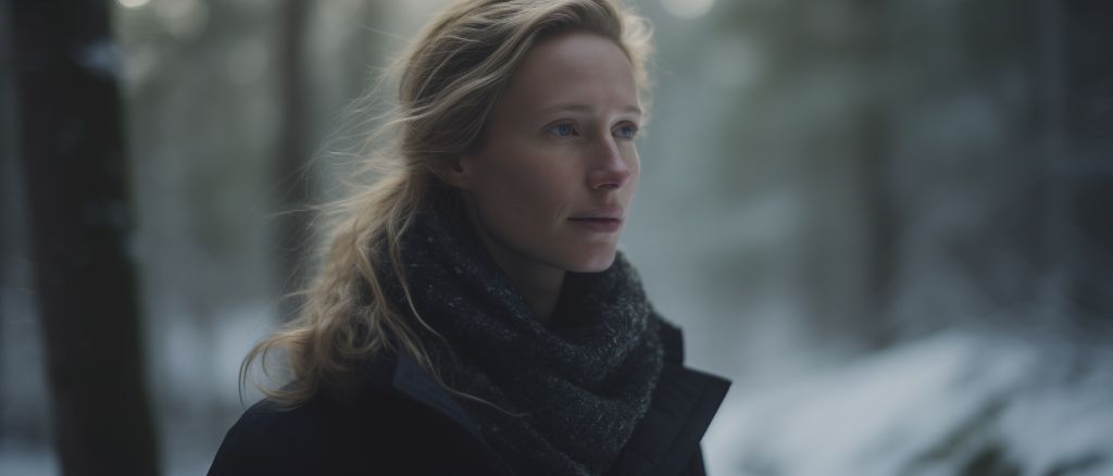 Winter wanderlust: cinematic portrait of a woman in snowy forest