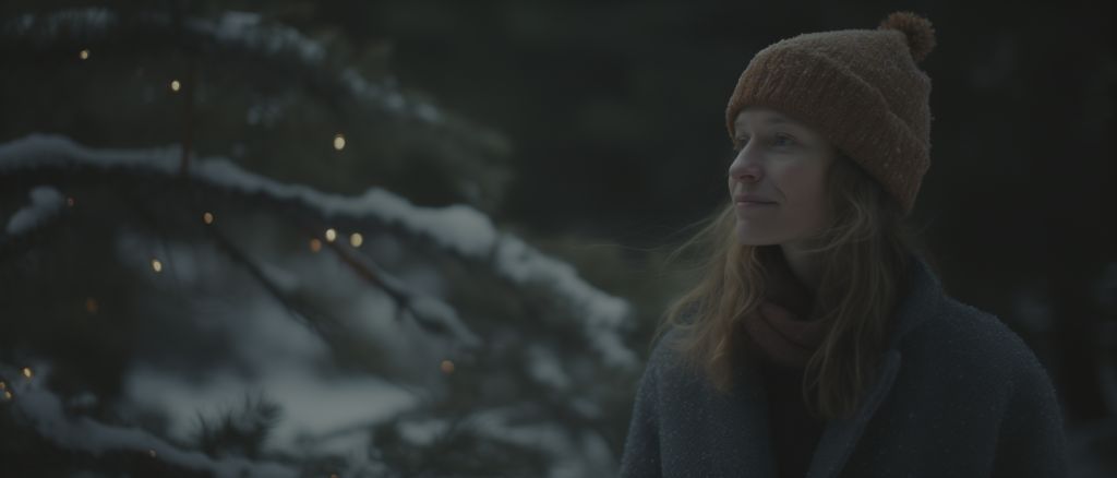 Portrait of a woman by a in a snowy swedish forest