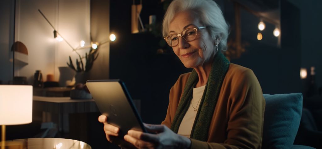 75 years old dutch woman holding tablet