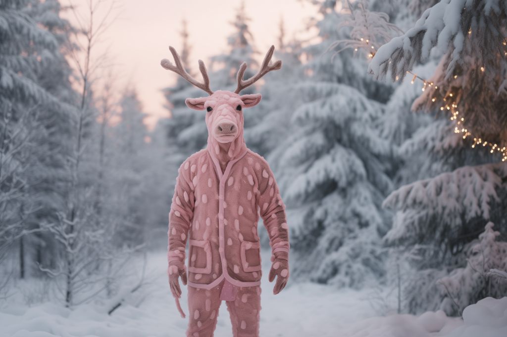 someone is dressed up like a reindeer in Swedish snow