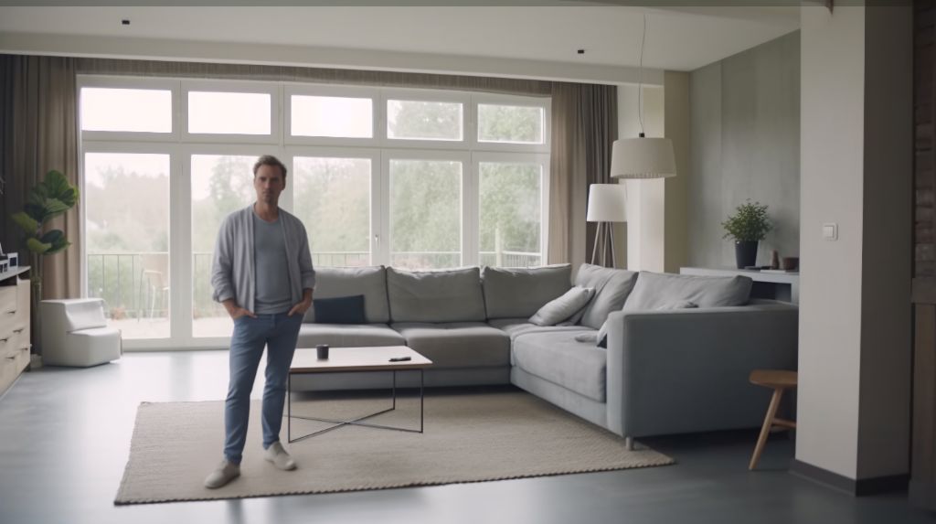 Homeowner in modern living room