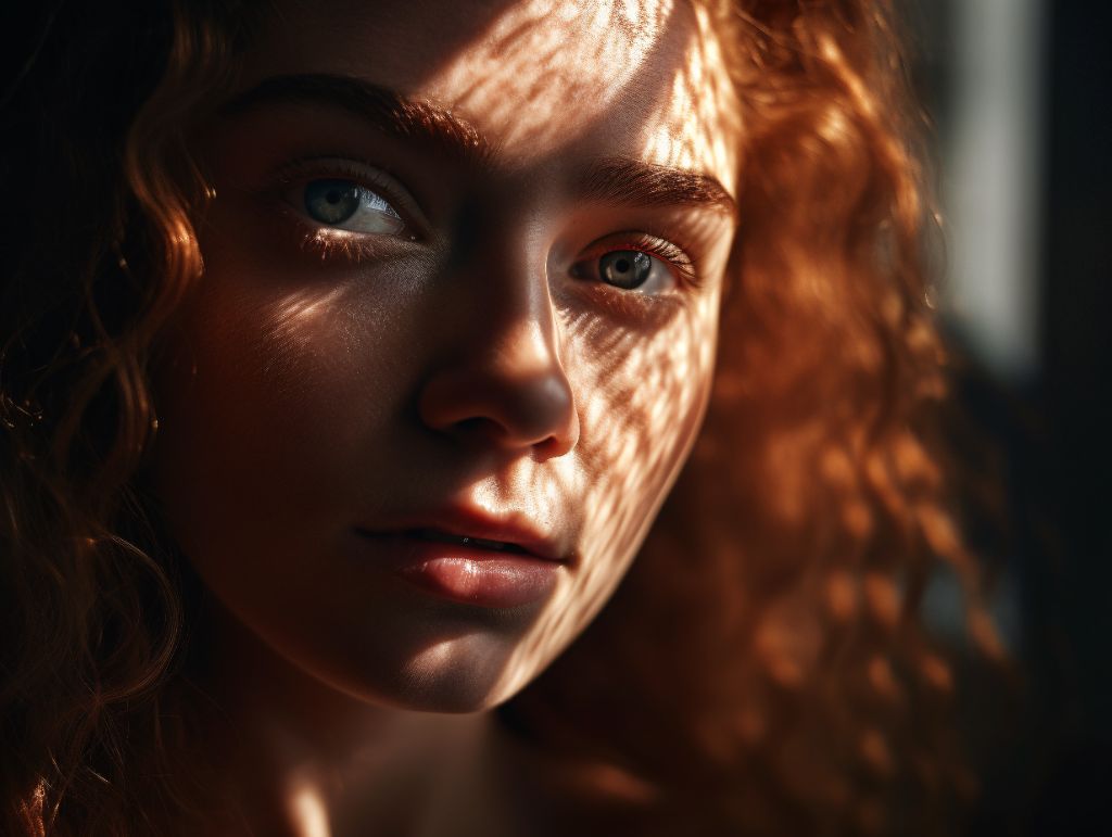 close-up of woman's face in soft filtered light
