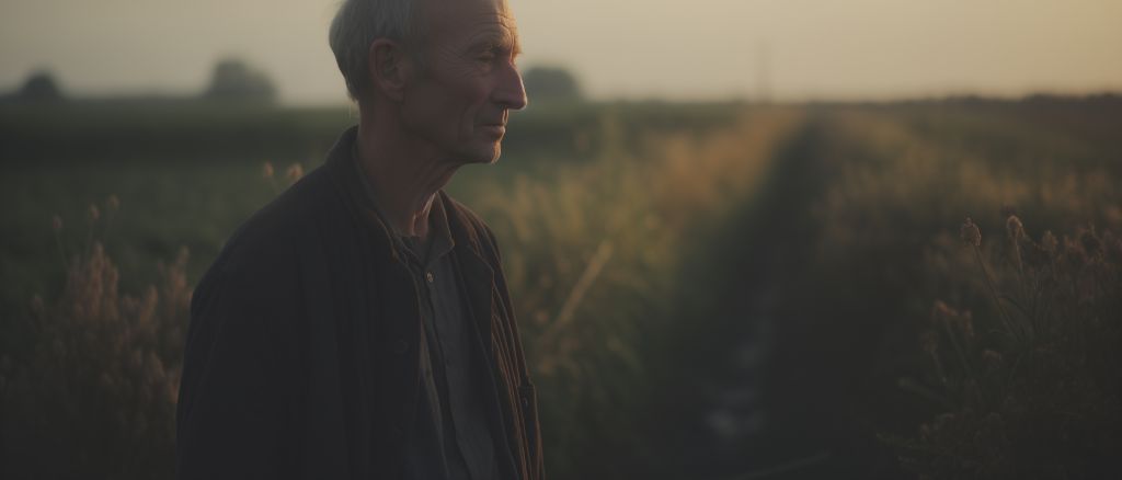 Dutch man in golden hour field: agriculture