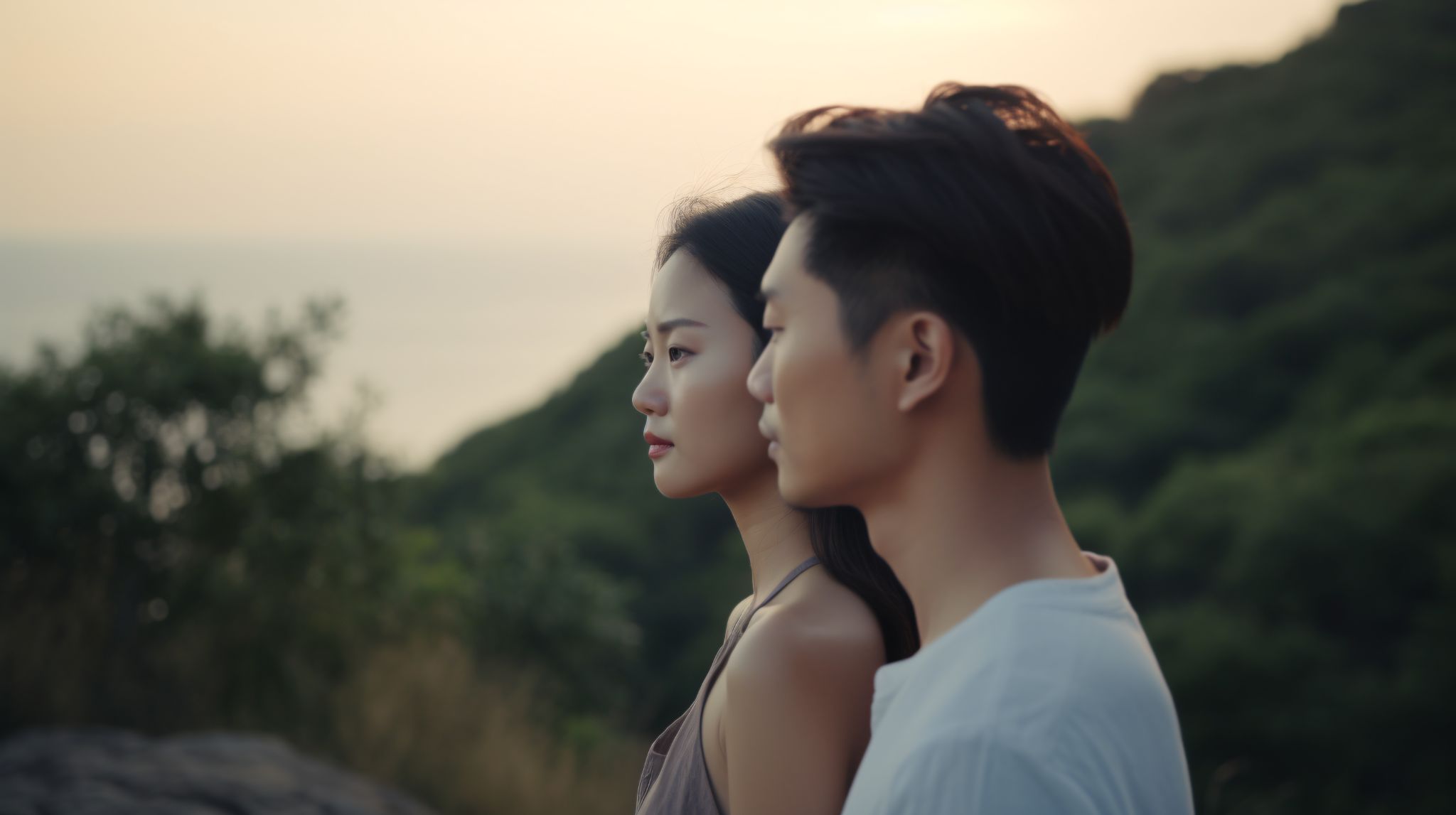 Free image: Asian couple hugging by the sea - Premium Free AI Generated ...