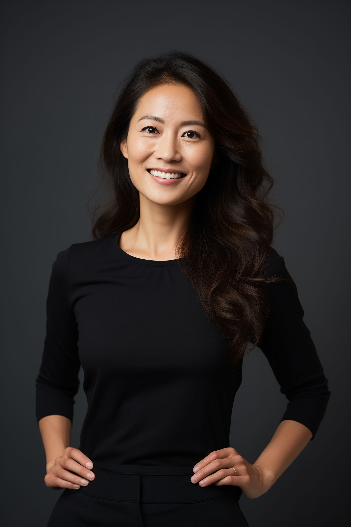 Free image Studio shot of a smiling asian woman in black top Premium
