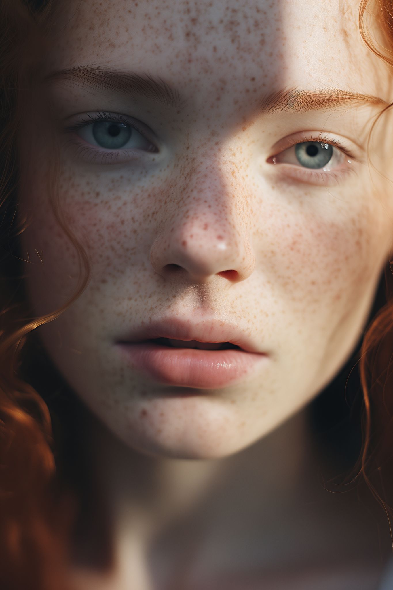 Free image woman with freckles and pale complexion. Premium Free AI