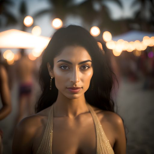 Indian woman at a beach bar at night