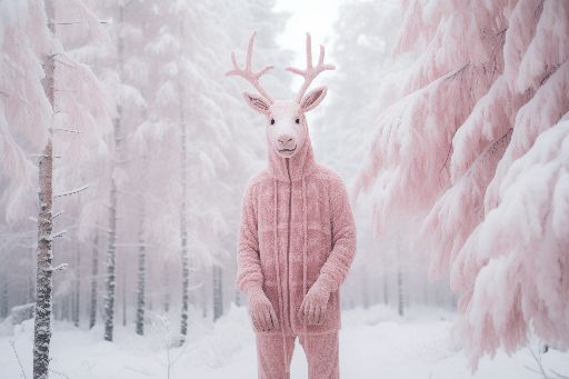 "person in reindeer costume in swedish snow"