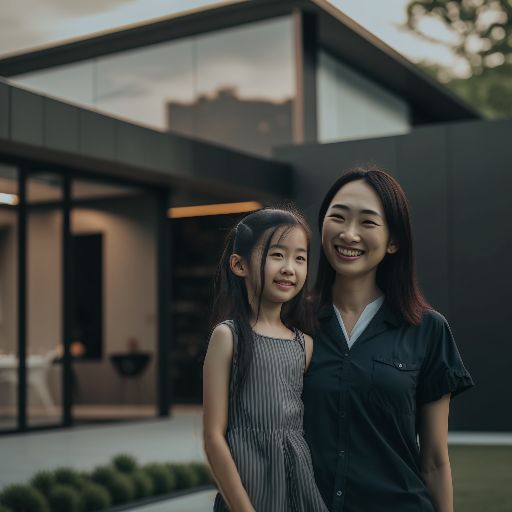 Portrait of happy asian mother and daughter