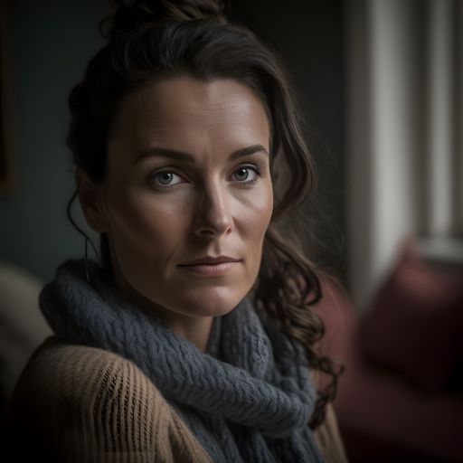 Home Portrait: Woman looking at the camera on a blurry background