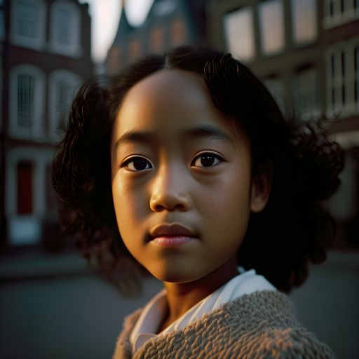 Young Asian Kid in Amsterdam with Buildings in the Background soft focus
