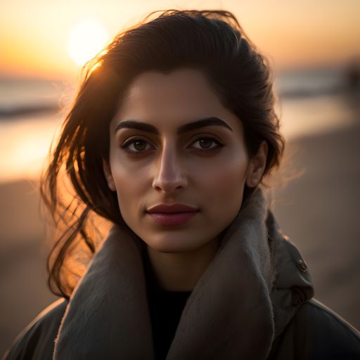 Pakistani Woman Walking at Coast at Sunset