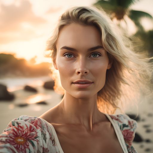 Portrait of a Woman Walking on a Tropical Beach