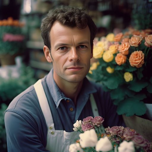 Portrait of a Joyful Florist in a Bustling Flower Shop